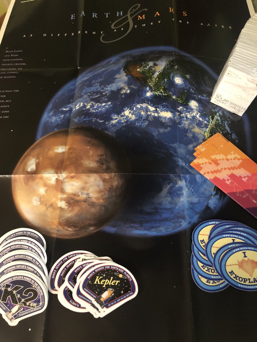 kellyanne1905's tweet photo. My fellow #SolarSystemAmbassadors know the thrill of opening a box of NASA swag! One of the best boxes I’ve ever received. Thanks, @NASAJPL. @NASAExoplanets @NASAPersevere @ASUEngineering https://t.co/Rsply3rABF