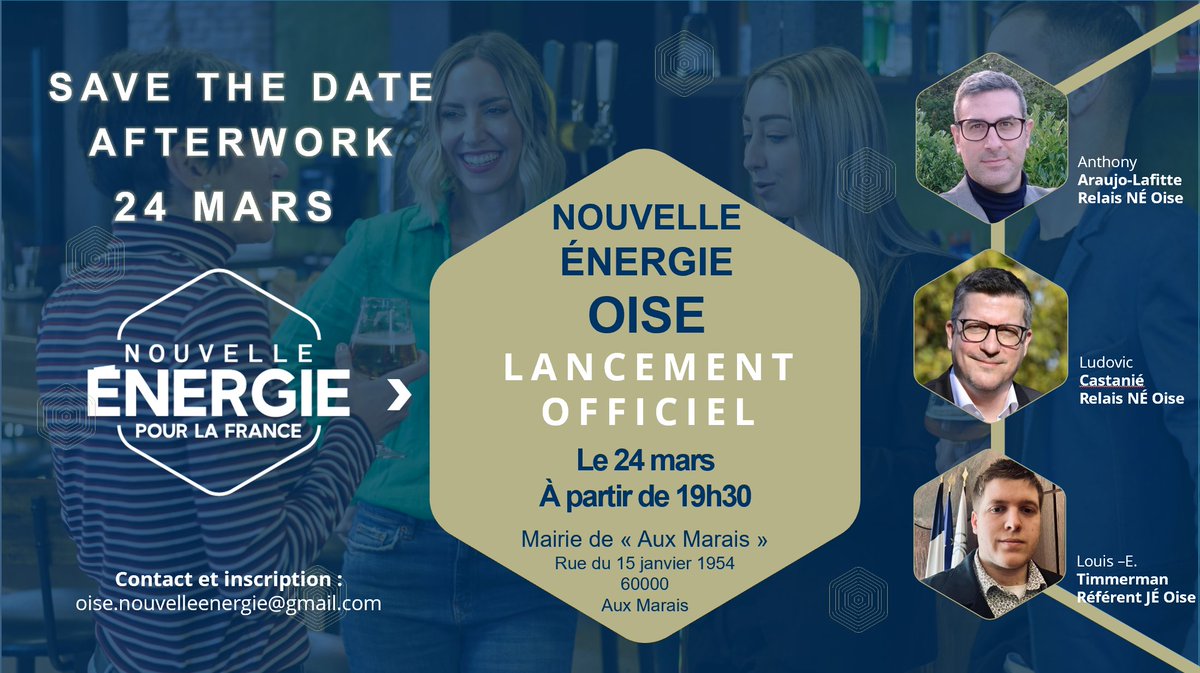 AnthonylafitteG's tweet photo. Belle soirée de lancement de Nouvelle Énergie Oise avec mon binôme @CastanieLudovic et nos adhérents NÉ.
Merci au Sénateur J. Bascher,  pour sa présence ainsi que @davidlisnard @MartinAlex06 @carodoucerain pour leur confiance. 
Une nouvelle énergie pour une nouvelle espérance.🇫🇷 https://t.co/K615N7KEgH
