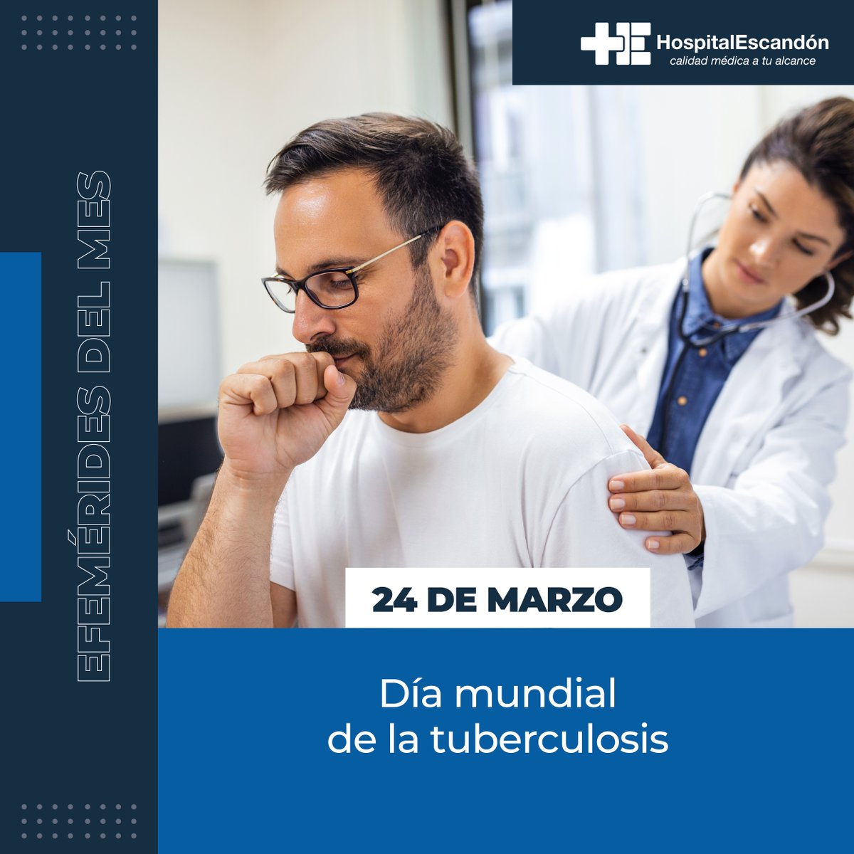 HospiEscandon's tweet photo. El Día Mundial de la Tuberculosis se celebra cada año para concienciar sobre esta enfermedad y poner fin a la epidemia que ocasiona en todo el mundo. Se escogió el 24 de marzo para conmemorar el día en que se descubrió la bacteria que la causa, en 1882. https://t.co/uibELLzmfv