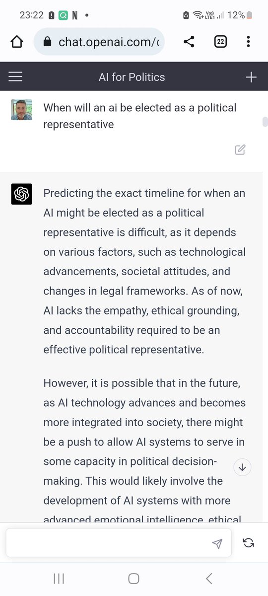 When will an AI be elected as a political representative?