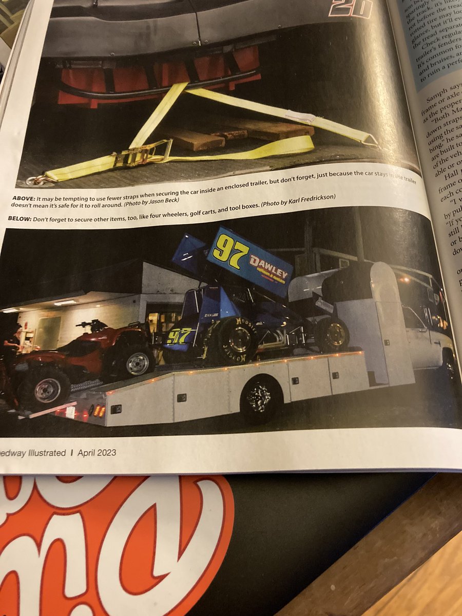 SprintCarsofNE's tweet image. This months issue of @speedway_mag has a great pic of sprint car hauler. And yes the quad is tied down very well. 
#GrassrootsRacing 
#OldSkool 
#MysticMissle4