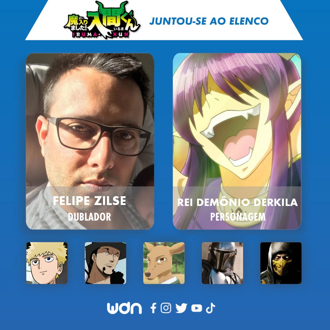 WDN - World Dubbing News on X: 😈 Novos dubladores juntam-se ao elenco de  'Welcome to Demon School! Iruma-kun' • Felipe Zilse como Derkila • Fábio de  Castro como Maemano  /