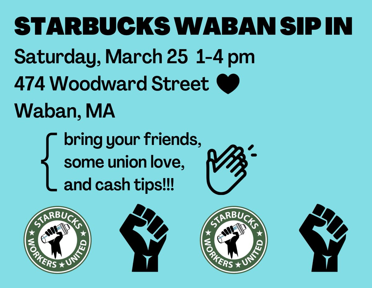 marie_langevin's tweet photo. Didn’t get to the @SBWorkersUnited #sipin in Newton today? Still want to show your support to #baristas?
Stop by the @Starbucks in Waban, easily located on the commuter rail, tomorrow (3/25) to show them just how much Newton is a #uniontown!!!
#solidarity #unionstrong https://t.co/PCO5GCII4w