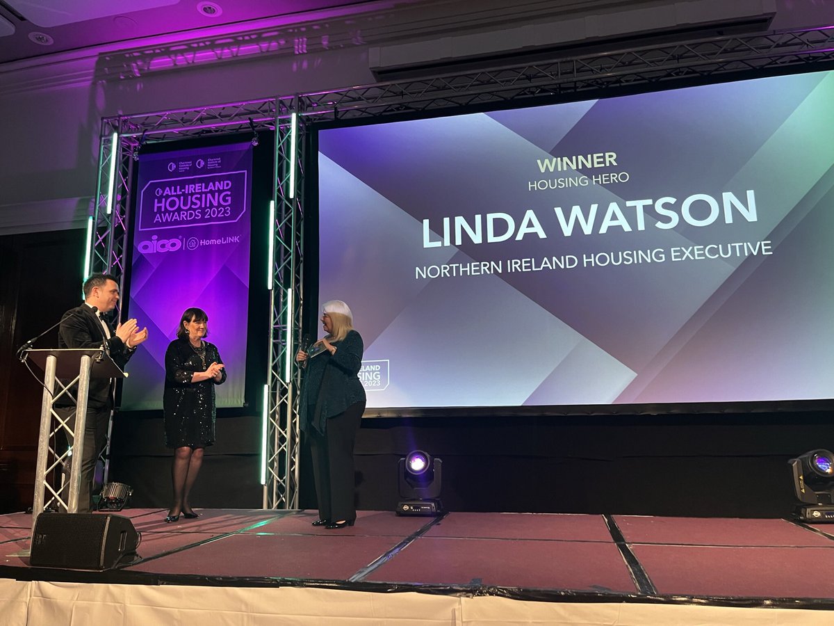 I’m delighted that @nihecommunity tenant, Committee member, and Central Housing Forum Chair Linda Watson has won ‘Housing Hero’ @CIHNI housing awards tonight! Linda, we are so lucky to have you working with us, to improve lives for tenants- congratulations!