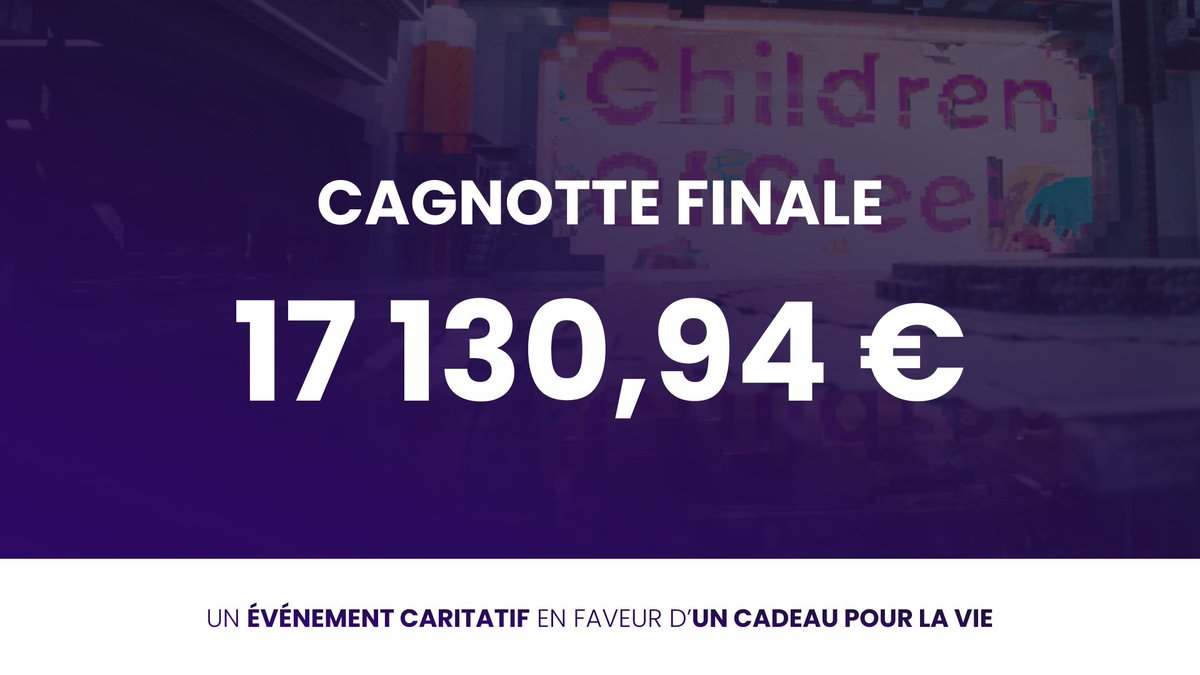 Félicitations à tous ! 🎉

17 130,94 € récoltés pour <a href="/ucplv/">UnCadeauPourLaVie</a> ! 🏥

#ChildrenOfSteel