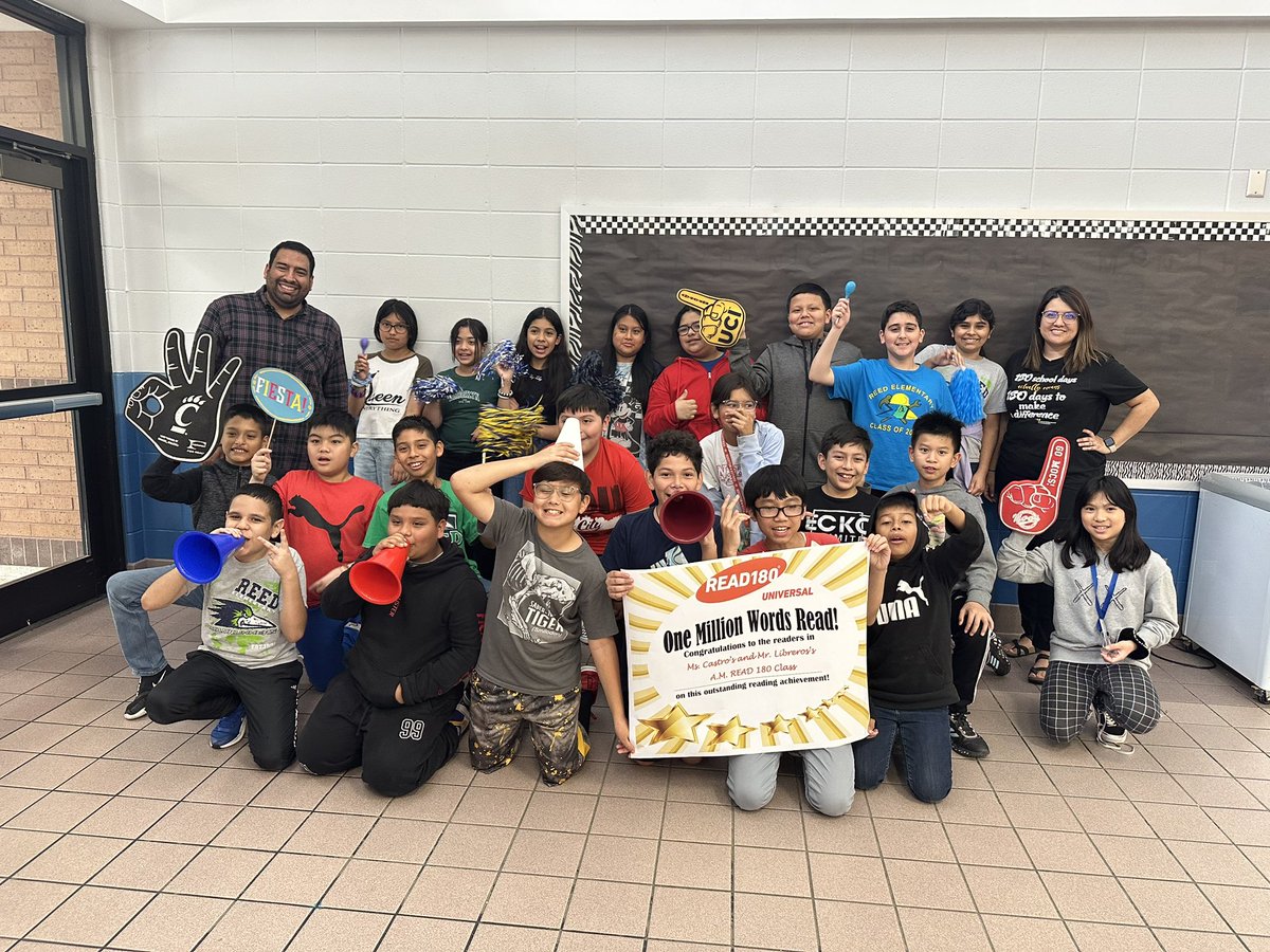 AshBlack314's tweet photo. Hard work pays off!! 1 million words read in each Read180 class. We are so proud of these students and their teachers!!🎉📚@ReedElementary @castro_teaches @PeterLibreros @MsAndreaMolina4 @VirginiaREADs @InterventionIan https://t.co/HVBzqMu6JF