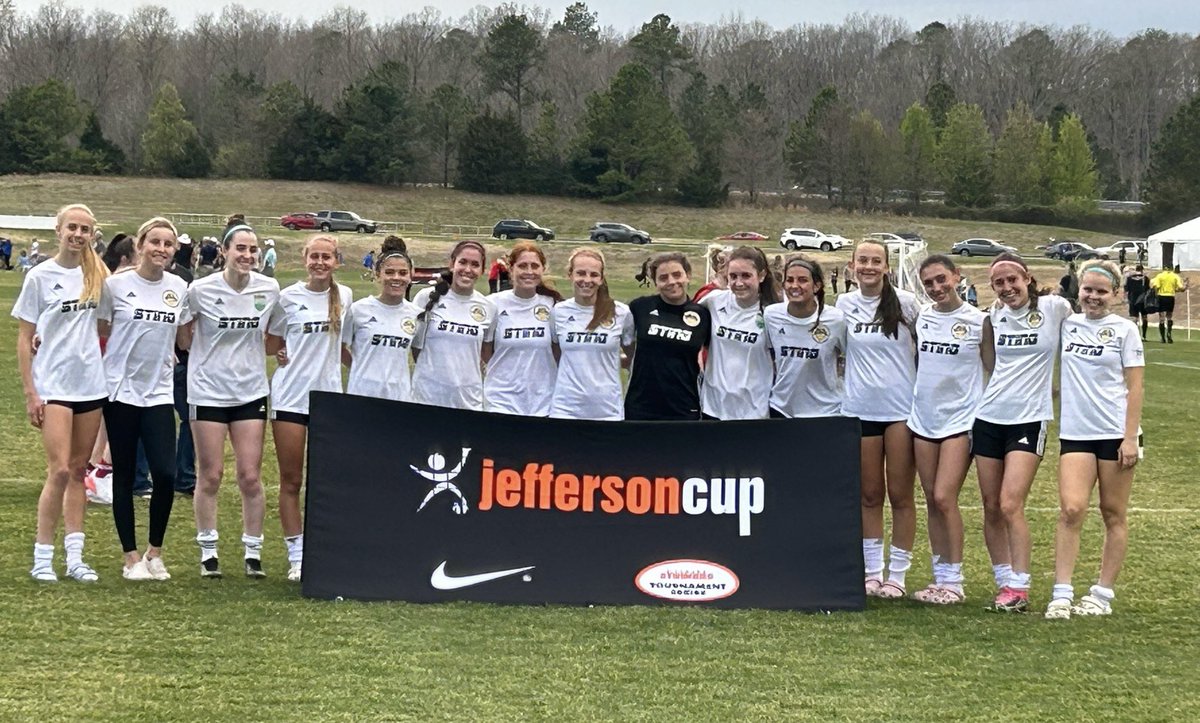 LeahMSoccer2024's tweet photo. Day 1 of Jefferson Cup in the books.  Thank you so much to all the coaches that stopped by today. Would love for you to stop by and catch the 2 remaining games. #JeffersonCup #SunriseSting @sunrisesoccer @jeffersoncup @DP_League @ImCollegeSoccer @SoccerMomInt https://t.co/6Ux32d5M5d