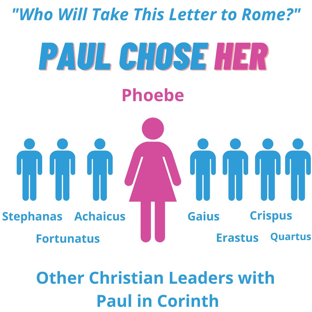 eng_Scrptr's tweet photo. I made this graphic to paint a picture of Paul's choices for letter carrier of Romans. He had (7) Corinthian male leaders to choose from, but he chose Phoebe. That's cool. #TellHerStory #HeChoseHer https://t.co/krLAwEvPrp