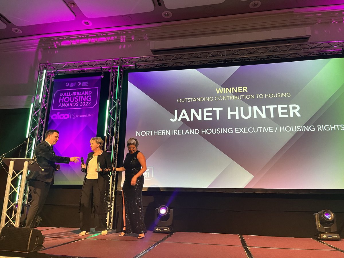Janet Hunter gave me my first job in housing at Housing Rights Service. Supported, nudged, helped me into the most rewarding career. Thrilled that her vision for independent free advice for all has been recognised. @nihecommunity delighted to nominate along with @HousingRightsNI