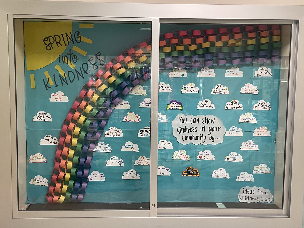 Spring into Kindness! ❤️🧡💛 The Sycamore Creek Kindness Club helped create this display case outside of the cafeteria, featuring ways that the kids can show kindness in our community! <a href="/SycamoreCreekES/">Sycamore Creek ES</a>