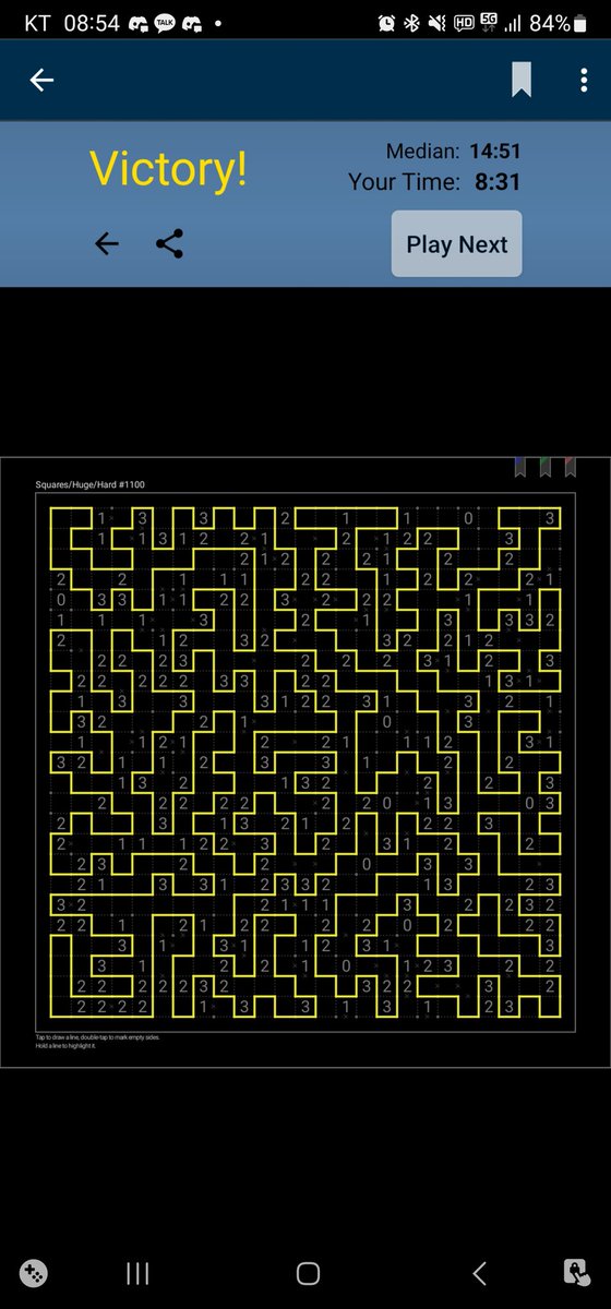 ma_melten's tweet photo. 1100판 깼당

My score in Slitherlink Squares/Huge/Hard #1100 is 8:31 (median is 14:51)!

-- 
Slitherlink (Android)
https://t.co/NrMR3e6De8
#Slitherlink https://t.co/NqR6b7m5l7
