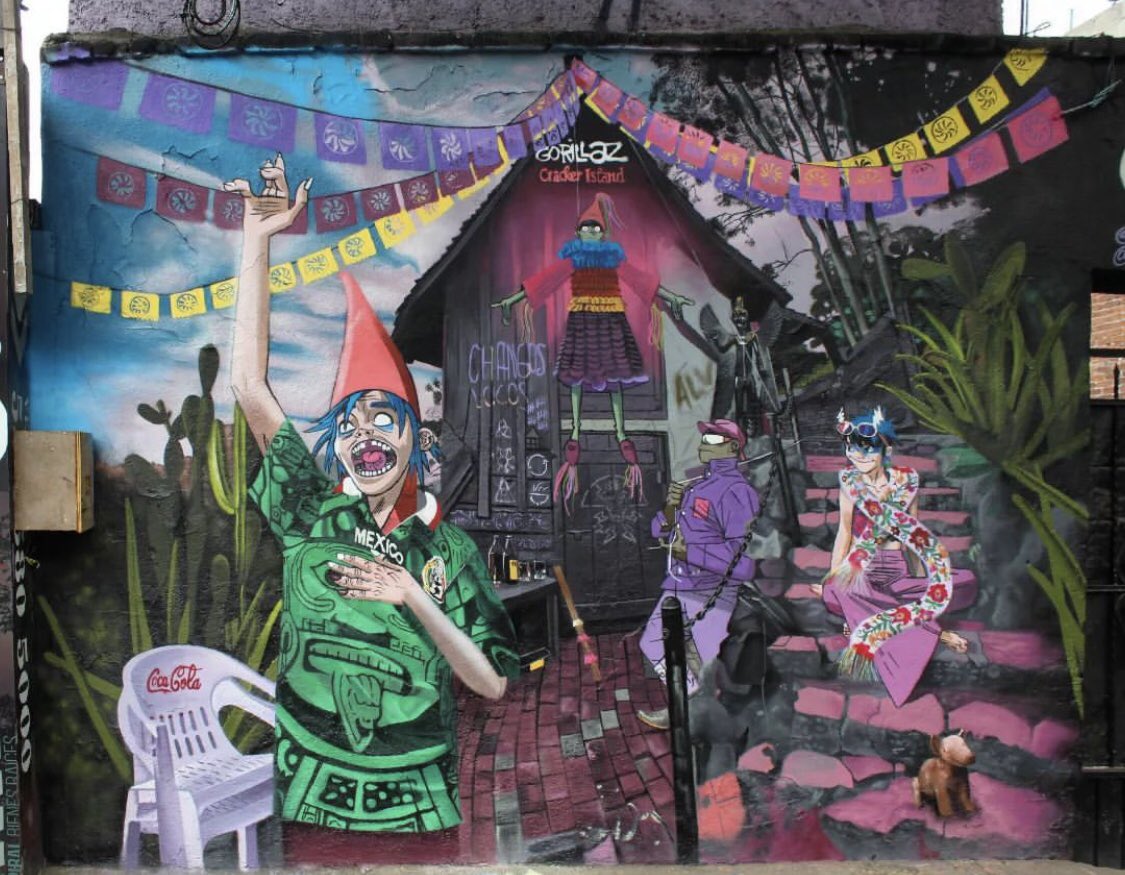 Juicy_Colors's tweet photo. El nuevo mural de @gorillaz que nos aventamos con @holabate @noble_kfc y @MERCADORAMA en la #coloniaroma feliz viernes pandilla #streetartmexico #mexicocitystreetart #gorillaz #Gorillazfanart #cdmx #mexicocity https://t.co/pphlwlQGa8