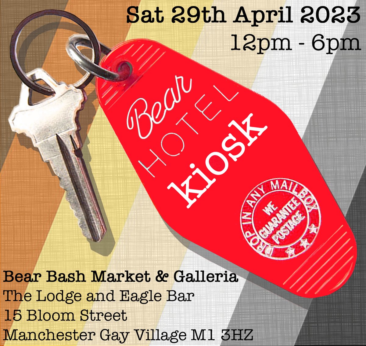 RichAtBearHotel's tweet photo. Pleased to announce that BearHotel kiosk is setting up shop for the very first time at the #GreatBritishBearBash market & galleria selling prints, postcards and assorted tat on the Bank Holiday weekend at the end of April. Come say hello and browse my wares! #bearhotel @manbears https://t.co/GIWYMfaxOq