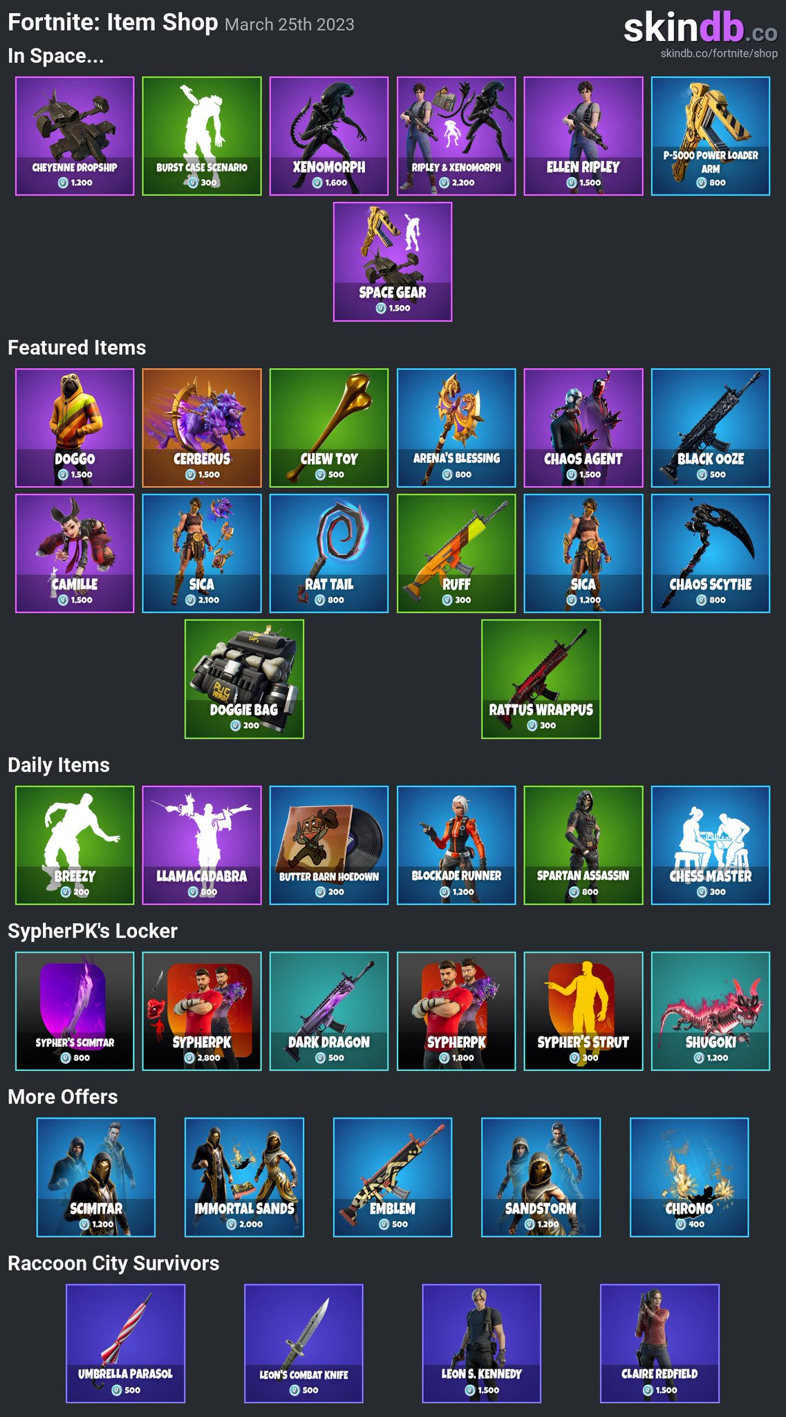 Skin Database on Twitter "Fortnite Daily Item Shop for March 25th