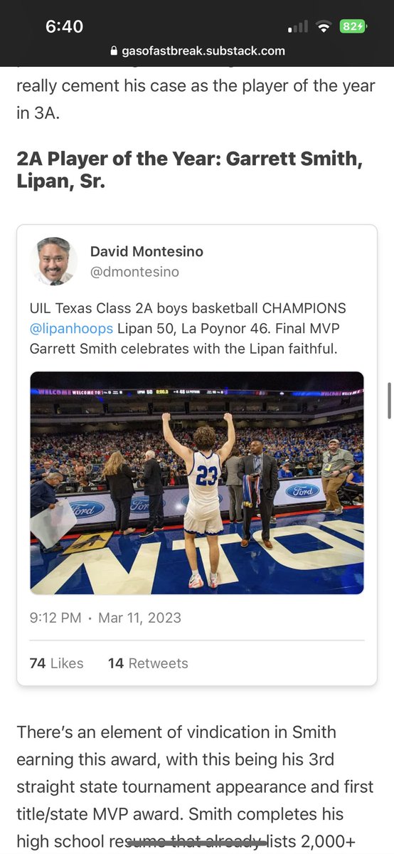 Extremely Blessed to be named <a href="/TexasHoopsGASO/">TexasHoops/GASO 🔗</a> 2A player of the year! Wouldn’t be possible without my amazing teammates and coaches! <a href="/lipanhoops/">Lipan Indians Basketball</a> <a href="/3dHoopsAcademy/">3d EMPIRE</a> @UncommonBball