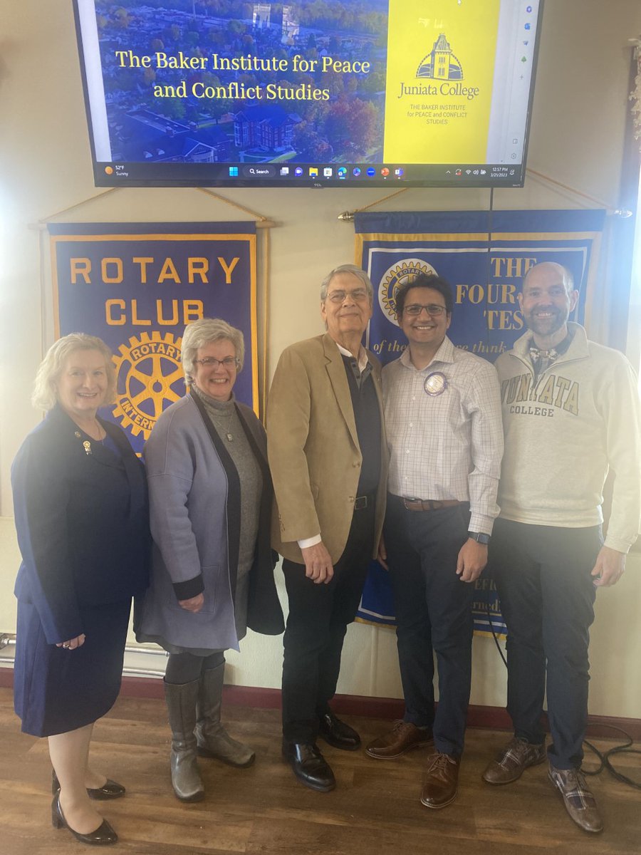 juniatapacs's tweet photo. Dr. Zia Haque presented the Baker Institute to the Huntingdon Rotary Club. The same day, Founding Director of the Baker Institute, Reverend Dr. Andrew Murray, was awarded the Paul Harris Fellowship for his contribution to peace in the Huntingdon community. https://t.co/QvVKWtblaK