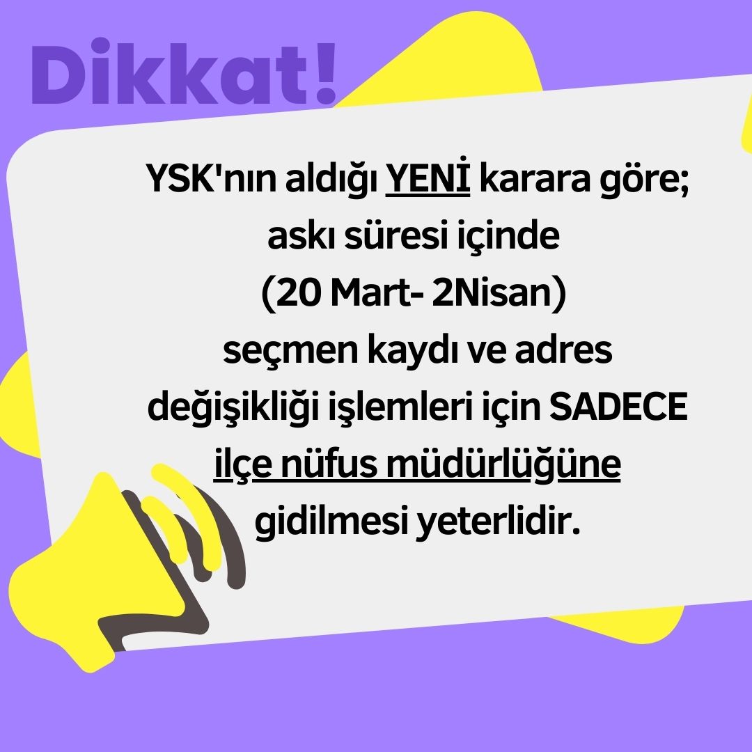 YSPKURDI's tweet photo. 📢 Li gor biryara NÛ ya YSKê;

(20 Adar - 2 Avrêl) ji bo qeydkirina dengdêran û guhertina navnîşan tenê çûna midûriyeta nifûsê ya navçeyê bes e.
@YesillerSol
@KurdiHDP https://t.co/P2zpryivHM
