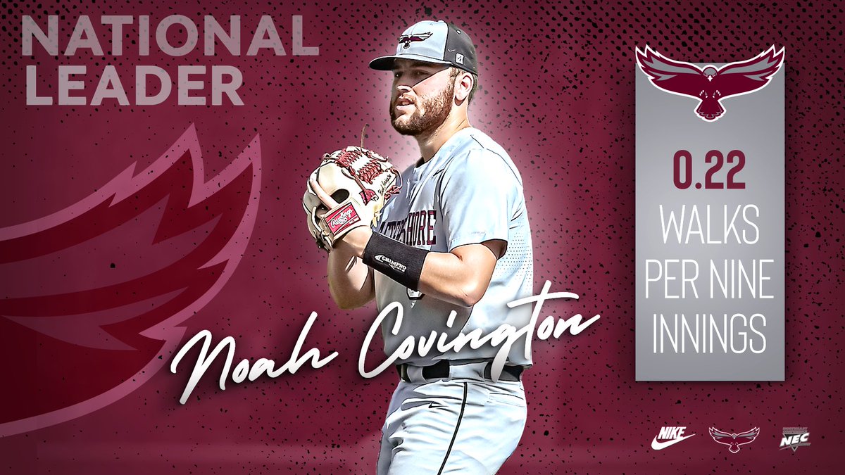 UMESHawkBase's tweet photo. With a walk drawn down at FAU, @nccovington_ continues to lead the nation in walks per nine innings with just .22 - he’s allowed just one all season over 40.1 innings pitched. https://t.co/0ZoK5dzWkA