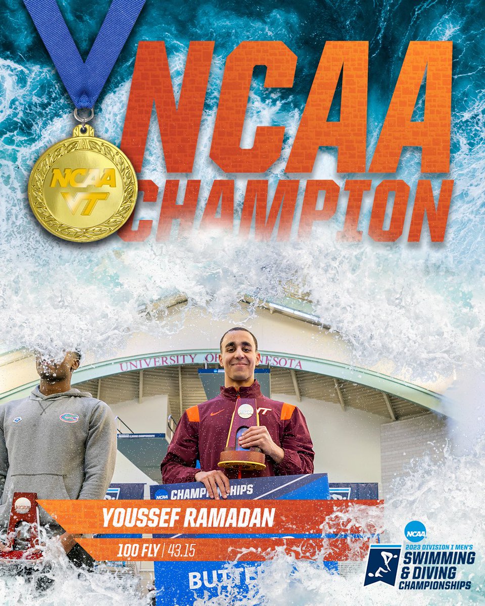 𝗡𝗮𝘁𝗶𝗼𝗻𝗮𝗹 𝗖𝗵𝗮𝗺𝗽𝗶𝗼𝗻 𝟭𝟬𝟬 𝗳𝗹𝘆

-First NCAA Champion in program history
-Second fastest time in NCAA history
-New school record

Youssef Ramadan is making HISTORY tonight 🔥🔥🔥🔥

#gohokies #nationalchampion #letitfly