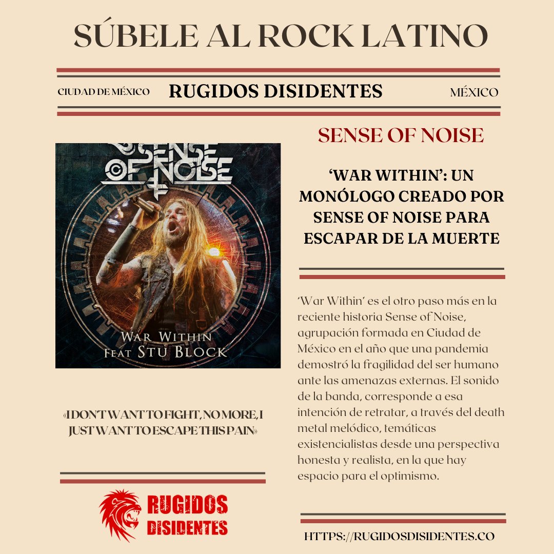 Desde México, Sense of Noise, presenta un nuevo sencillo, un diálogo interior que solo busca una salida: ‘War Within’. Una canción en la que participa Stu Block.

rugidosdisidentes.co/war-within-un-…

#SúbeleAlRockLatino | #71Decibeles