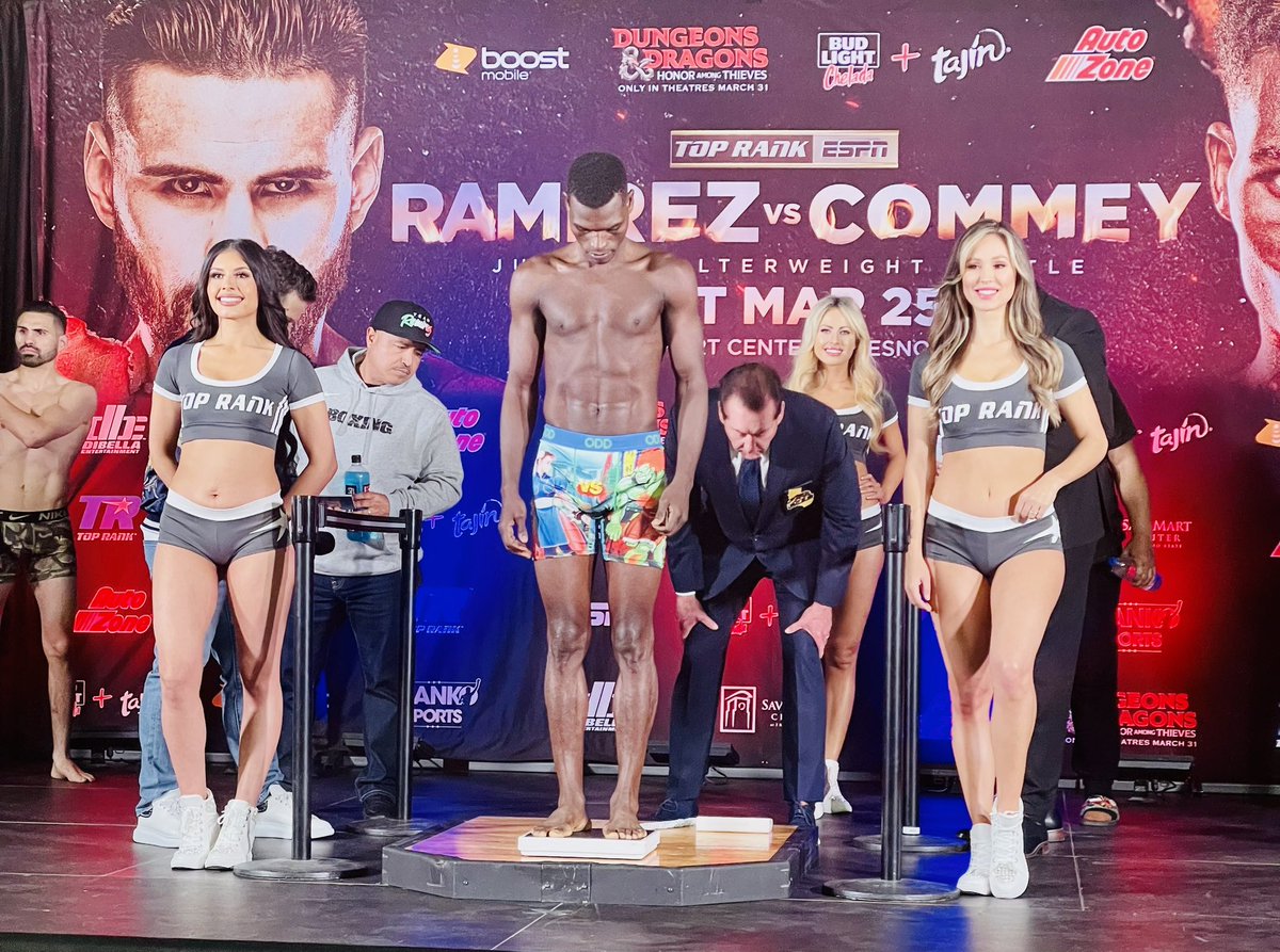 Michael Amoo-Bediako Snr (@mickey_moo) on Twitter photo All weighed in and ready to go in Fresno, California. <a href="/RichardCommey/">Richard Commey</a> and Jose Ramirez both made weight today and we have a fight. Tune in to <a href="/espn/">ESPN</a> <a href="/ESPNRingside/">ESPN Ringside</a> and <a href="/SkySportsBoxing/">Sky Sports Boxing</a> for what will be a cracker tomorrow. <a href="/trboxing/">Top Rank Boxing</a> <a href="/DiBellaEnt/">DiBella Ent.</a> <a href="/loudibella/">Lou DiBella🥊</a> <a href="/Streetwisemgt/">StreetwiseManagement</a> All weighed in and ready to go in Fresno, California. <a href="/RichardCommey/">Richard Commey</a> and Jose Ramirez both made weight today and we have a fight. Tune in to <a href="/espn/">ESPN</a> <a href="/ESPNRingside/">ESPN Ringside</a> and <a href="/SkySportsBoxing/">Sky Sports Boxing</a> for what will be a cracker tomorrow. <a href="/trboxing/">Top Rank Boxing</a> <a href="/DiBellaEnt/">DiBella Ent.</a> <a href="/loudibella/">Lou DiBella🥊</a> <a href="/Streetwisemgt/">StreetwiseManagement</a>