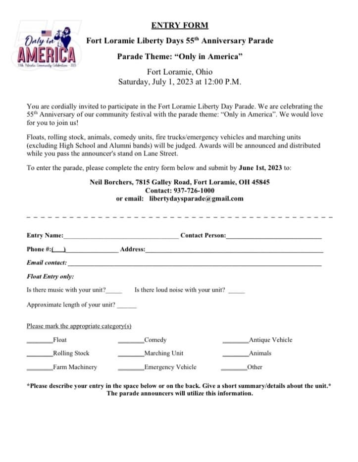 Don’t forget to enter for this years parade!!!!