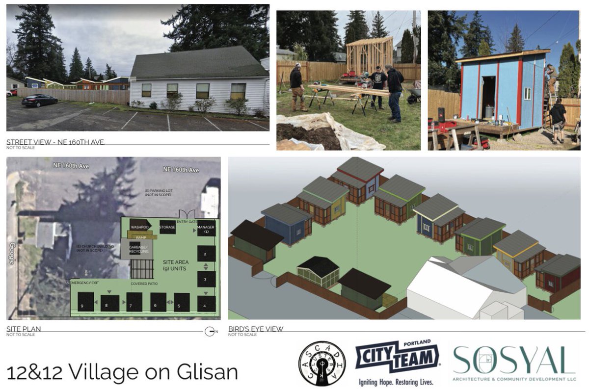 @JerryJonesNAEH @judgeglock @JoshBeckerSV @altshelternet @MobileDwelling @emily_hoeven @shanedkavanaugh @EricMockTV here's site plan, renderings, &  current photos of #12and12Village in #EastPortland, being collaboratively developed by #CascadiaClusters cascadiaclusters.org, #SosyalArchitecture, @Cityteam, & #ArabicLifeChurch. ~10 cottage homes, target < $500/mo. rent, built by fmr unhoused