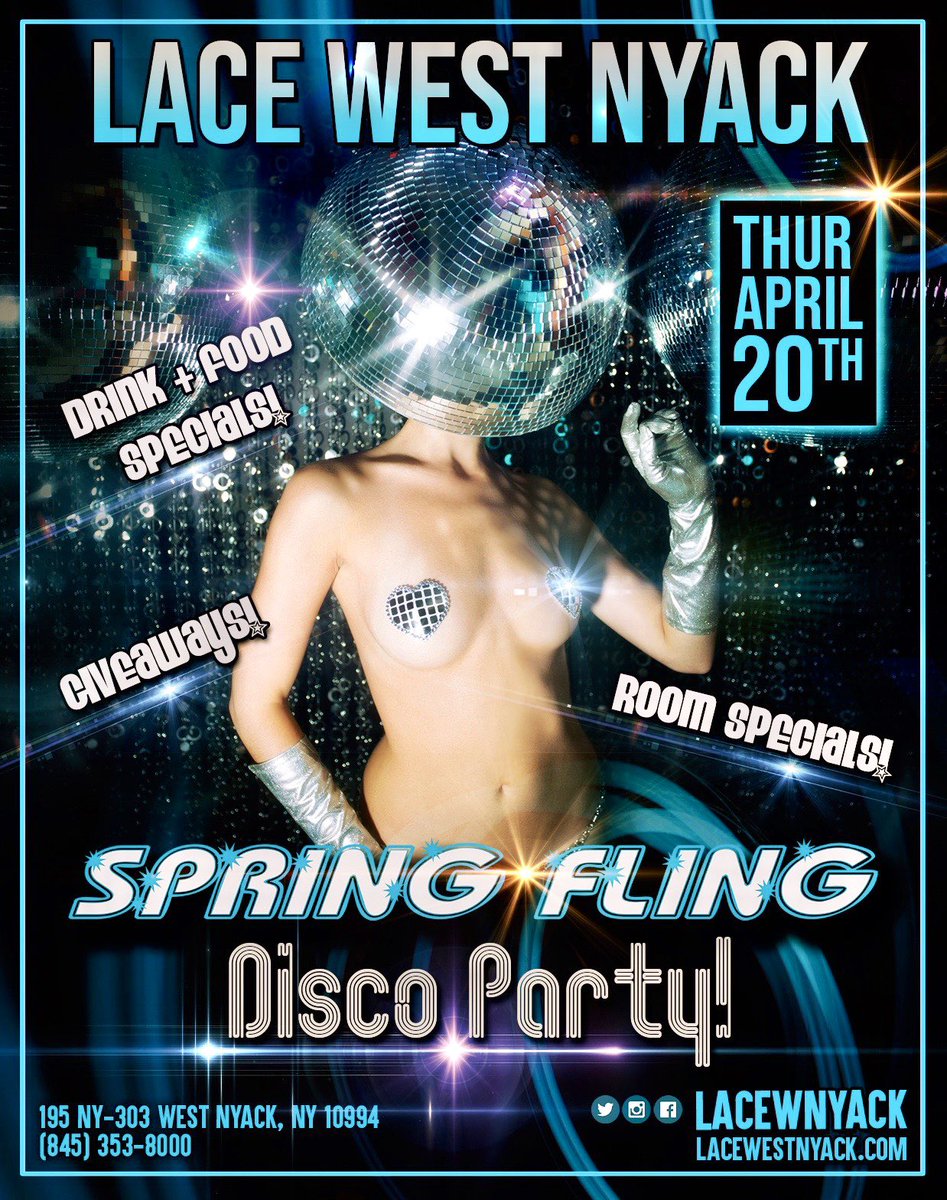 Lacewnyack's tweet photo. Watch our sexy entertainers shake their groove thing as we celebrate spring with disco party hotter than an inferno 🔥 on Thurs April 20! 🪩🕺🏻 Get food + drink specials, room specials, giveaways and more!

#GentlemensClub #StripClub #NYClubs  #NYNightlife #SpringParty #WestNyack https://t.co/LtseuxruEf