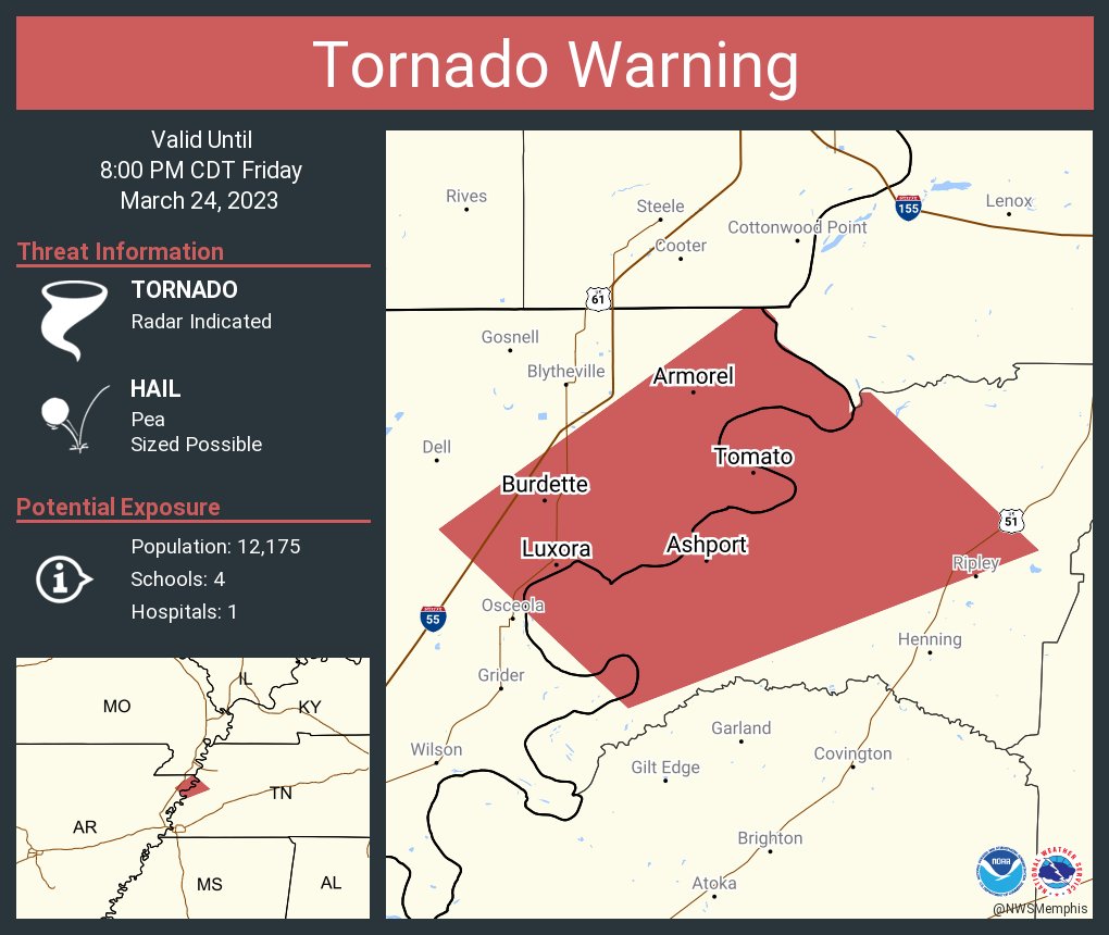 NWS Tornado on Twitter "Tornado Warning continues for Luxora AR