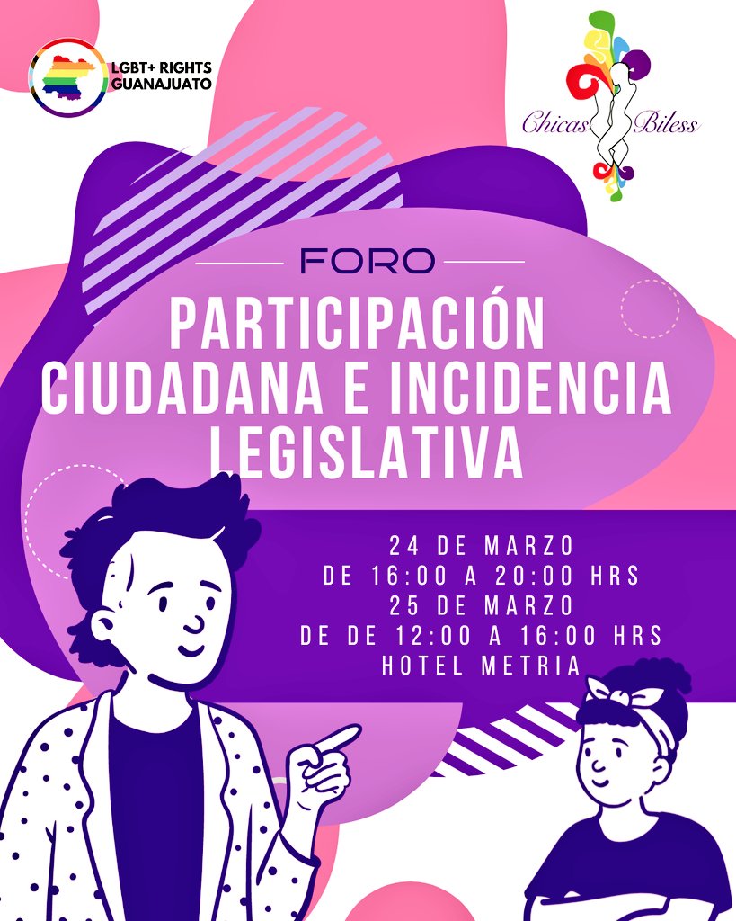 ColoresRincon's tweet photo. Estamos acompañando a @ChicasBiLess, participante de la @RGAGuanajuato, en el 1er día del Foro de participación ciudadana e incidencia Legislativa.
En un ratito, a las 7, @josuefloresrdz tendrá participación a nombre de nosotras!
#AcciónXODS
#GTOXODS
#OpenGob https://t.co/2m7ijuHXMi