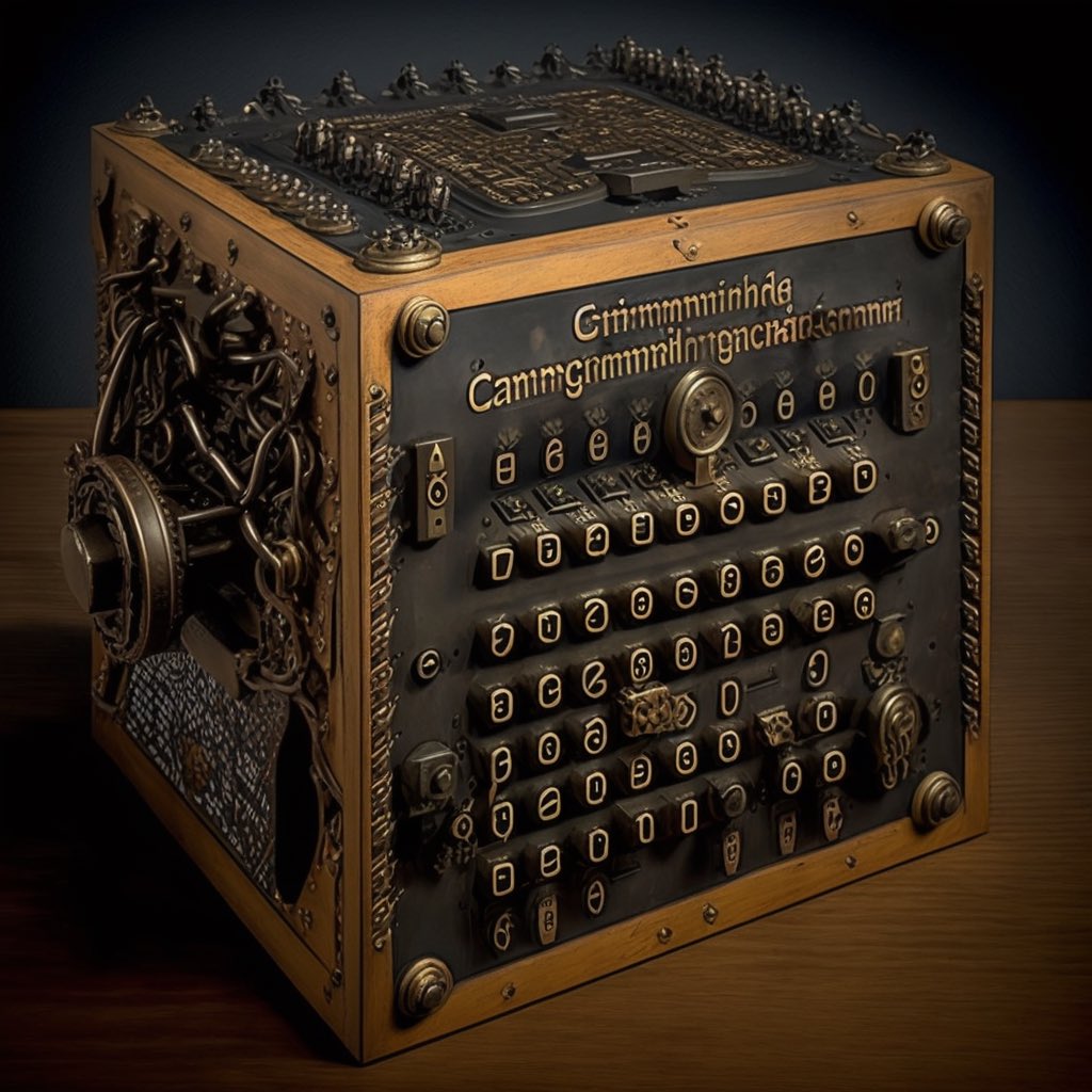 daniellanovaz's tweet photo. Midjourney AI text-to-image.
/imagine prompt German Enigma machine cryptographic cipher. #midjourneyart #midjourneyartwork #midjourneyai #midjourney #enigma #enigmacipher #enigmamachine #cryptography #encryption #cipher #cryptography #cryptographic #ai #aiart #history https://t.co/WZk7jgkw9K