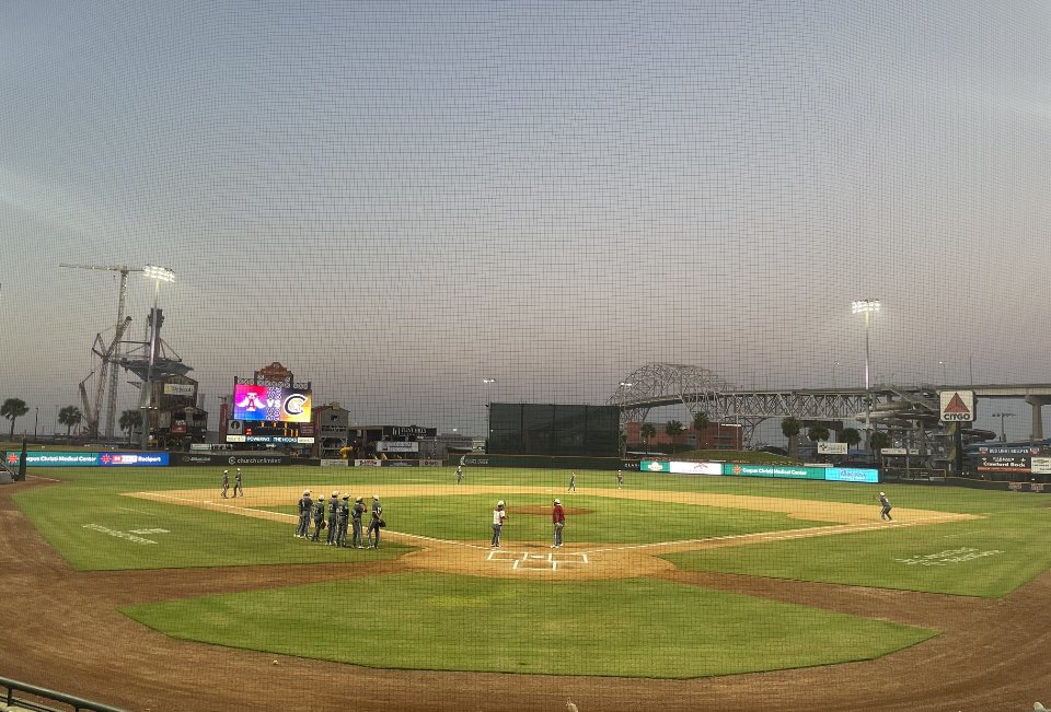 AngelBaseballFC's tweet photo. Pre-game warm-up at Whataburger Field. 

IWA Angels vs. JPII
Game time 8 pm

#LightUpTheHalo https://t.co/1zYum5fksU