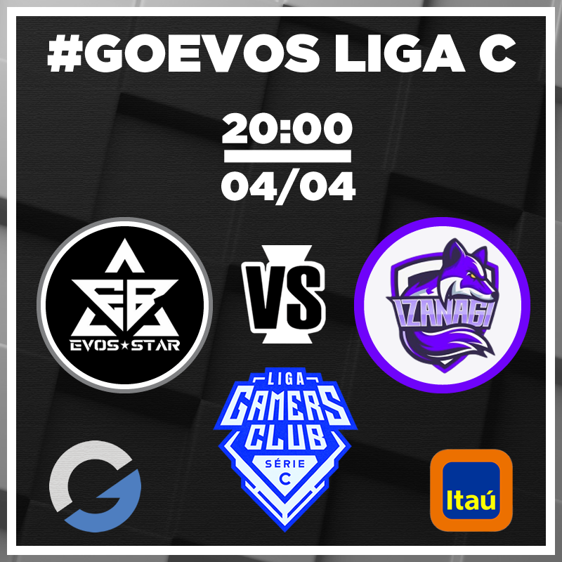 evosbrave's tweet photo. Agenda Série C
Dia 04/04 às 20:00, a line-up da EVOSSTAR tem compromisso na Liga Série C da Gamers Club.
VERSUS @izanagiesports
Uma iniciativa e realização de @GamersClubCS e @itau
#GoEvos #EvosStar #EvosBrave #LigaC https://t.co/gq9HycF9ZH