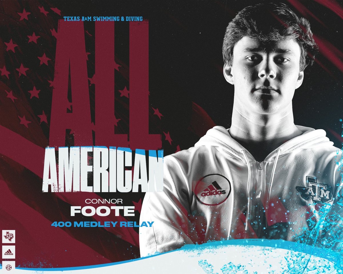 AggieSwimDive's tweet photo. Aggie All-Americans!!✅

Ethan Gogulski, Andres Puente, Connor Foote and Kaloyan Bratanov swim the 400 medley relay to a 3:04.31, placing 1️⃣3️⃣th!!!👍

#GigEm https://t.co/2IFtkvwQsl