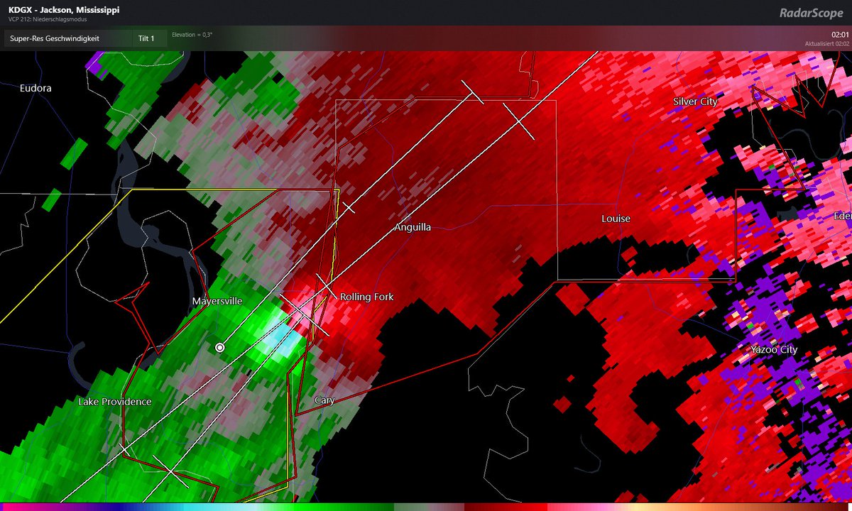 Sausius_wx's tweet photo. The NWS has issued a PDS warning for a radar indicated large and extremely dangerous #tornado near Rolling Fork, Mississippi. Chasers reporting huge tornado. HRRR proximity sounding shows a very favourable environment. This is an life-threatening situation SEEK SHELTER NOW! #MSwx https://t.co/YpyRVLPlsY