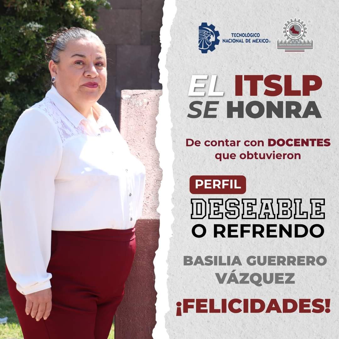 El ITSLP se honra en informar que dos docentes obtuvieron su perfil deseable o refrendo. Muchas Felicidades 🎗🥇

¡¡Enhorabuena por el ITSLP!! 🐿🐿