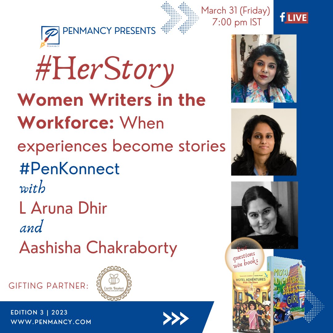 penmancy's tweet photo. #PenKonnect | Edition 3 | #HerStory

@Lalitha_RamN is conversing with @arunadhir and 
@aashisha_tmb on Mar 31 @ 7pmIST @FB/Penmancy
Join here: https://t.co/OB8ylzN4Bj

#writingcommunity #authorsessions #liveonfb #AuthorsOfTwitter #authorscommunity #Giveaway #booktalk #bookishchat https://t.co/tS0ViwAYlz