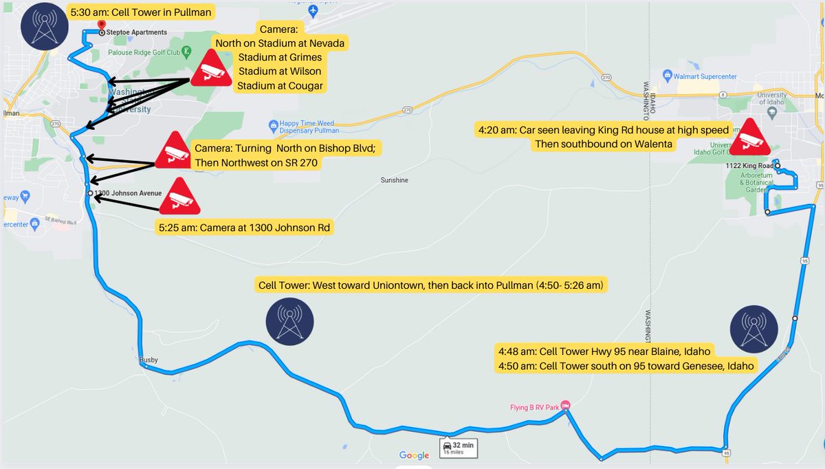 Still working on the #ChurchwellChart & mapping some stuff out, including the getaway route based on the data... #Idaho4 #idahohomicides #IdahoFour #bryankohberger