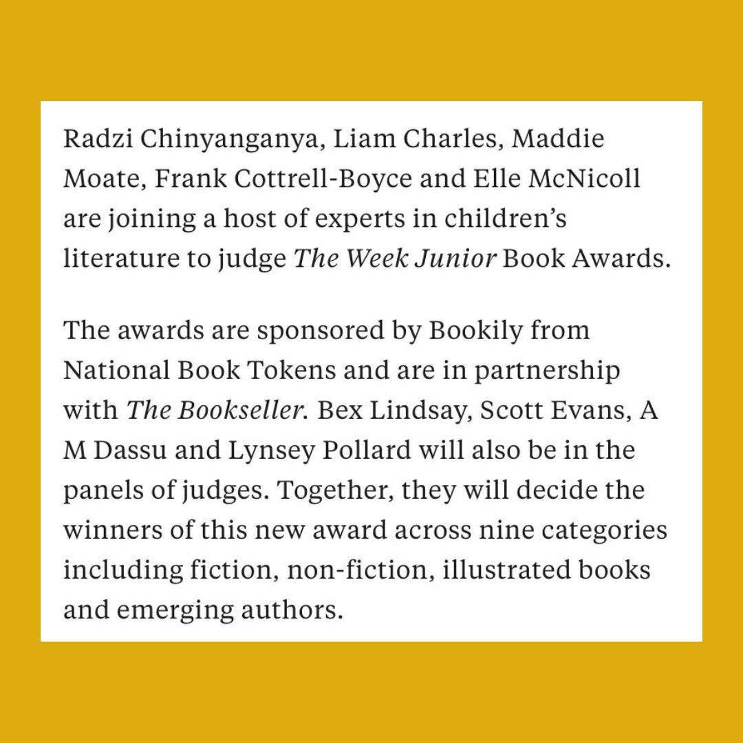 Hugely honoured to be asked to be a judge for the VERY FIRST @theweekjunior Book Awards!

The judging panel is incredible and I can’t wait to meet them and choose our winners!

Links and more below: /1

#TWJBookAwards