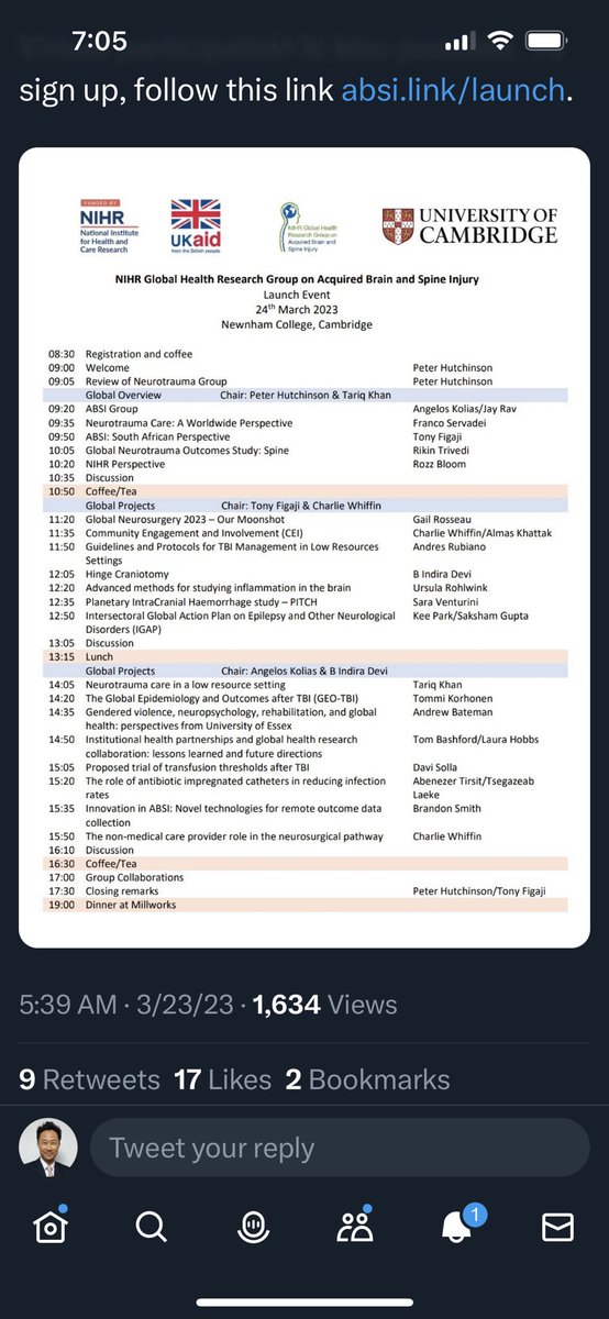 Kudos to <a href="/pja_hutch/">Peter Hutchinson</a>⁩ ⁦<a href="/ag_kolias/">Angelos Kolias</a>⁩ ⁦<a href="/Cambridge_Uni/">Cambridge University</a>⁩- incredible breadth of expertise on #Neurotrauma #GlobalNeurosurgery - from basic science to policy, HIC-LMIC, advocates, researchers, trainees and seniors. ⁦<a href="/SakshamGuptaMD/">Saksham Gupta, MD, MPH</a>⁩ ⁦<a href="/HarvardPGSSC/">Harvard Global Surgery</a>⁩ ⁦