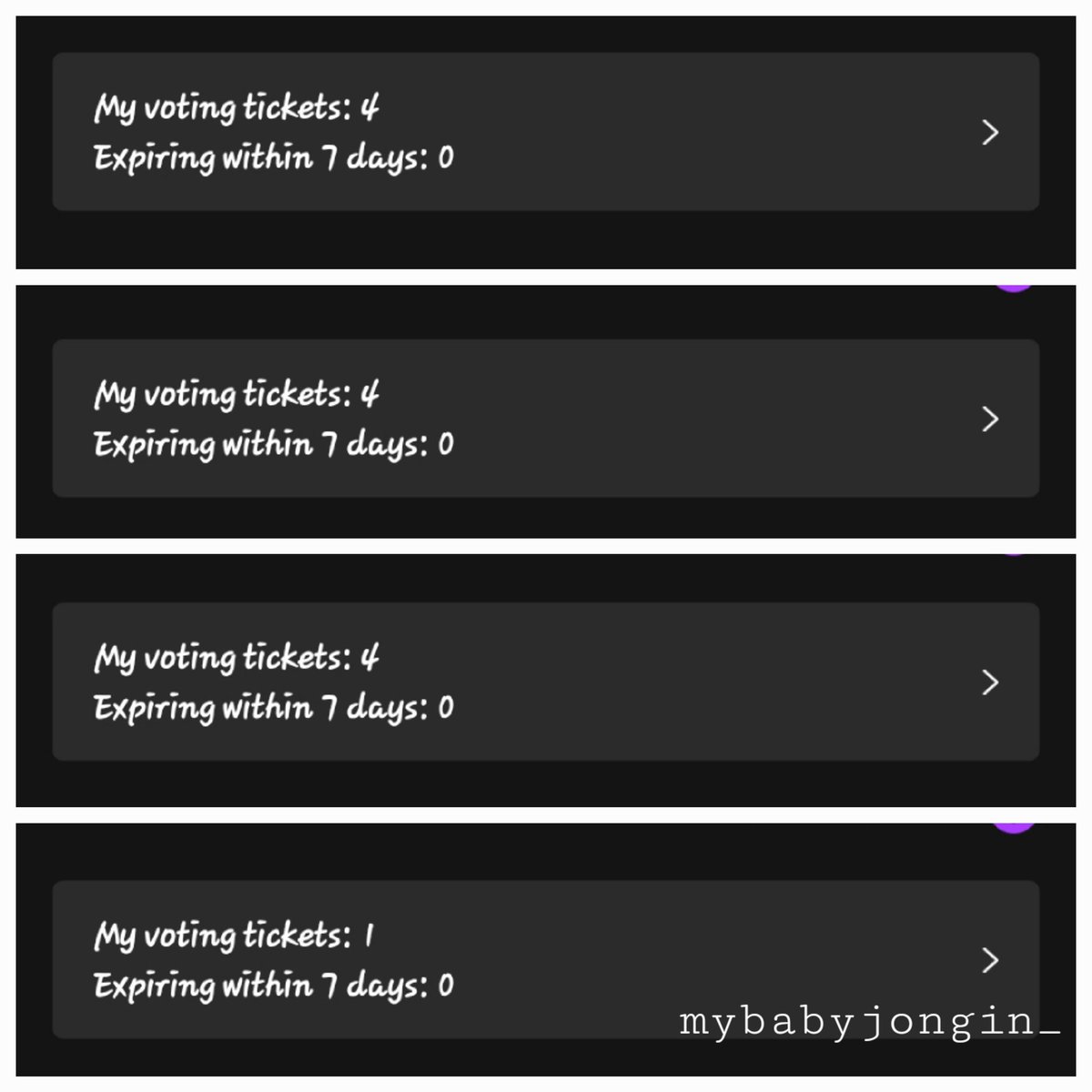 mybabyjongin_'s tweet photo. 8 accs ready! What about yours? If your other accs have 150beats & had exchanged them to live voting tix, pls make another acc & watch ads. You can watch up to 10ads & exchange to 1 ticket! Remember:
EVERY LIVE VOTING TICKET COUNTS!
#Rover1stWin 🏆 #KAI1stWin https://t.co/fGQcHOxbM6