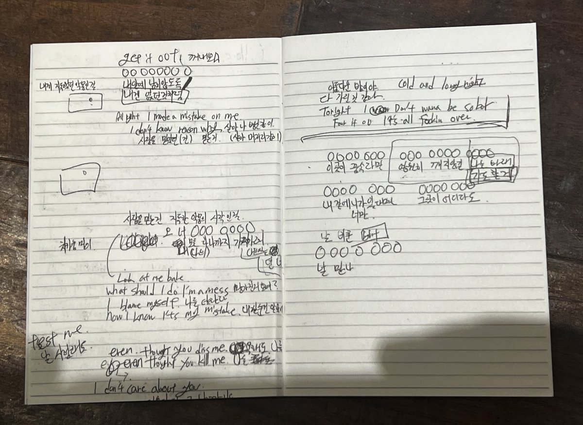 jmfolder's tweet photo. jimin's writing/drafts for all the songs on face,, i love seeing his raw writing process through scribbles, crossouts, little pictures and "ooooo"s it makes the songs feel even more personal and human than they already are https://t.co/bVhqq7y88O
