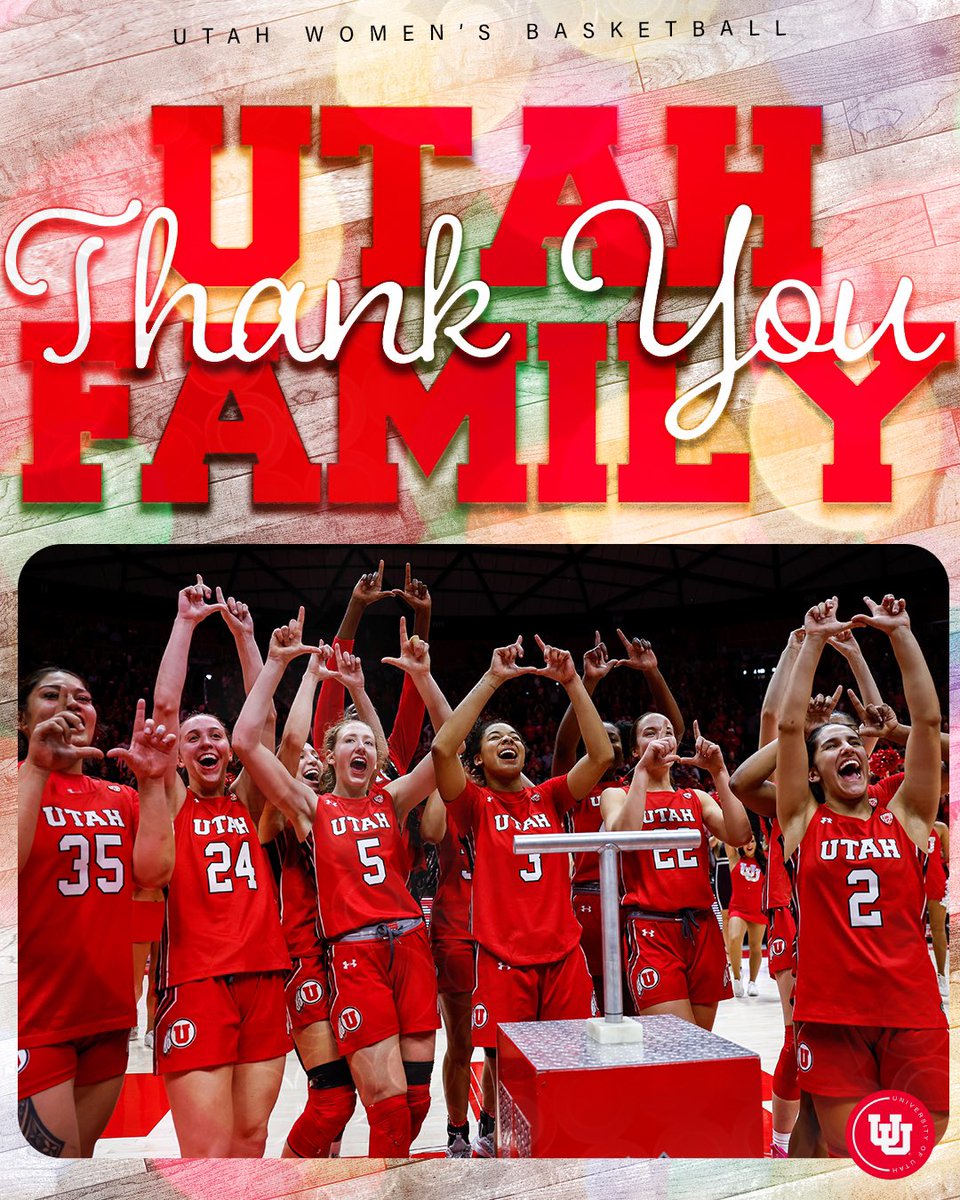 UTAHWBB's tweet photo. ☑️Shattered attendance record in our PAC-12 era (9,611)
☑️Pac-12 Regular Season Champs
☑️ Undefeated at home
☑️ Sweet 16
Hard end to an unforgettable season, thank YOU Ute fans for an incredible ride! Counting down the days…❤️ https://t.co/VWz5YmBY3A