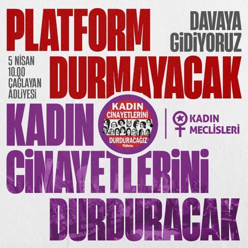 Hukuksuz kapatma davaları bizleri durduramaz. Duruşma için 5 Nisan saat 10.00'da Çağlayan Adliyesi'nde olacağız.

Bizi kapatmaya kalksalar da, 6284'e el uzatsalar da durmayacağız, kadın cinayetlerini durduracağız. Tüm kadınları bekleriz.