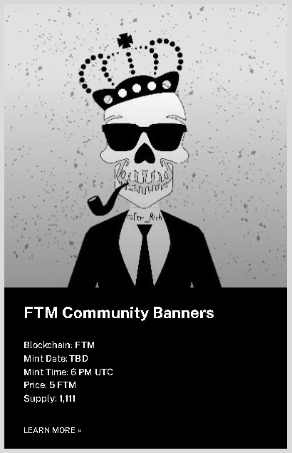_NFTWatch_'s tweet photo. ✨✨Upcoming Project✨✨
FTM Community Banners @ftm_rich
Blockchain: FTM 👻👻
Mint Date: TBD
Mint Time: 6 PM UTC
Price: 5 FTM
Supply: 1,111
Mint Site: https://t.co/E4belporyn
Learn More: https://t.co/wgYbhWoaMg
#nft #nftwatch #nfttracking #listyourproject https://t.co/SvPRYm2Pra