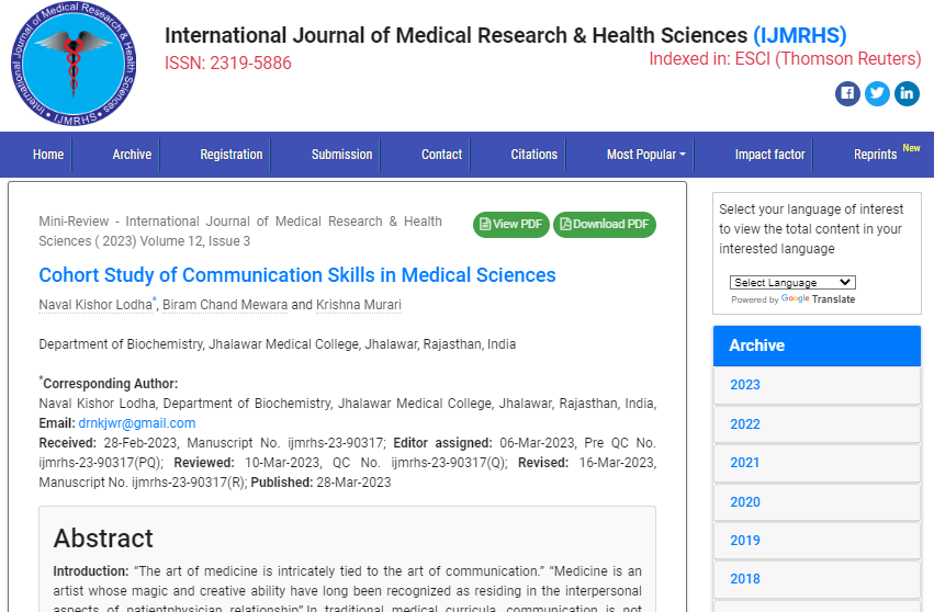 ijmrhs's tweet photo. 😍I'm glad to share a paper from Dr. Naval who comes from the Jhalawar Medical College, India
Title 💬 : #Cohort #Study of Communication #Skills in #Medical #Science 
Read more 🔍: https://t.co/e59ZKNhkuS https://t.co/S473xQsxEm