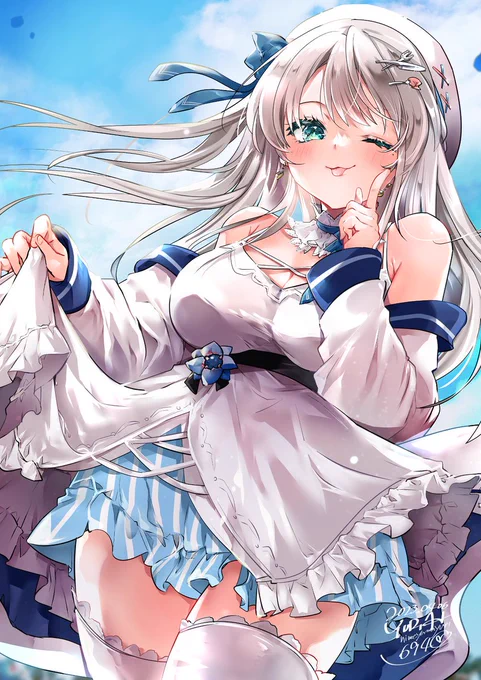 Skeb依頼で凪乃ましろさんを描かせていただきました。お話しがとても聞きやすく、知的でお歌も可愛い個人Vtuberさんです!是非YouTube配信遊びに行ってあげてください#Skeb  #凪のキャンバス 