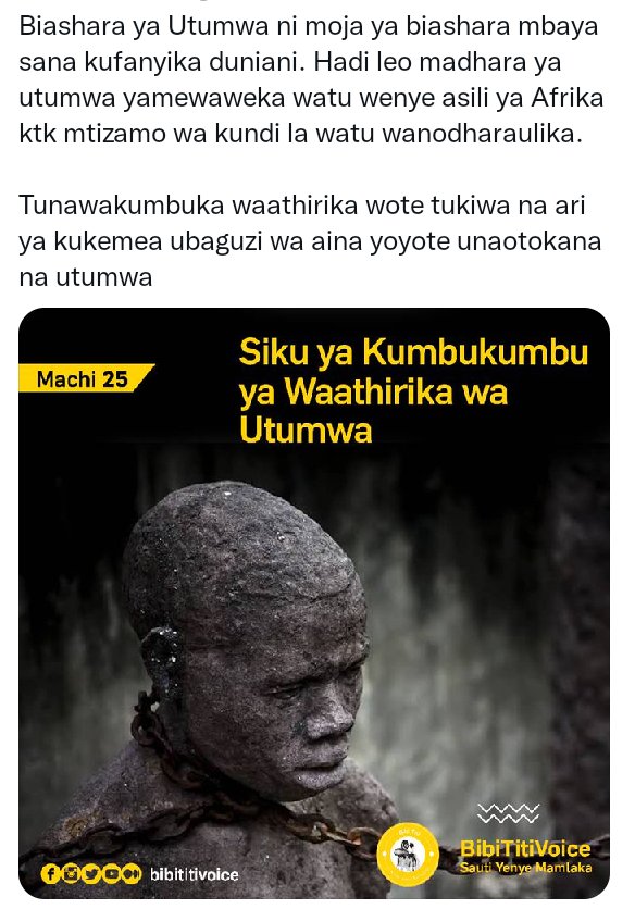 Tunaeakumbuka wathrika wote wa utumwa hususani bara letu la Africa.