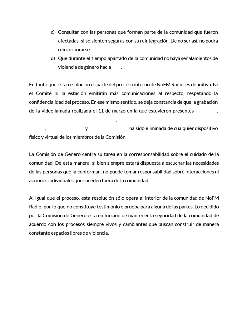 nofm_radio's tweet photo. Derivado de las publicaciones, videos y afirmaciones hechas recientemente, nuestra decisión, por transparencia, es hacer público este documento interno levantado el 20/02/23. Lo ponemos a su disposición entendiendo que ustedes tienen la última palabra. 

La aministración de NoFM. https://t.co/VWwVX45aBu