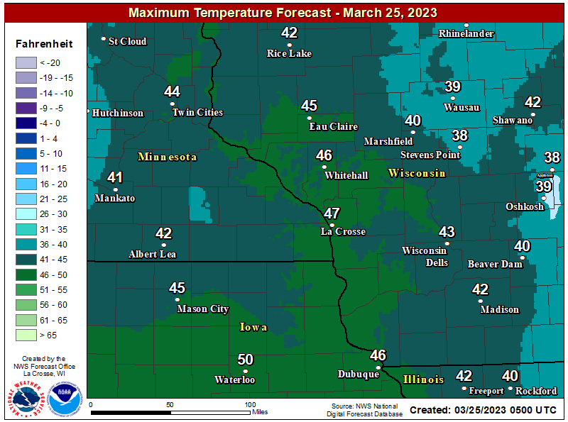 Good Morning SE Minnesota!

Saturday at last!

Partly sunny and quiet weather today, highs in the 40s. Breezy with north winds of 10 to 15 mph.

#MNwx #WIwx #IAwx #RochMN #Rochester #Austin #Minneapolis #EauClaire #Mankato #MasonCity #LaCrosse https://t.co/iNgcmQV9XO